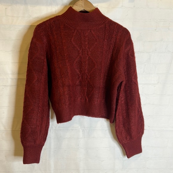 Vigoss Burgundy Mock Neck Cable Knit Cropped Sweater - Picture 3 of 9